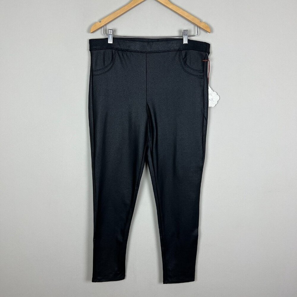Knox Rose Faux Leather Pull On Pants Womens Large Black‎ Stretch Legging New NWT